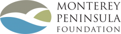 The logo for the Monterey Peninsula Foundation, featuring a circular graphic with abstract green and blue shapes representing hills and water, next to the text